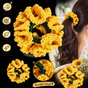 New Arrivals Handmade Crochet Scrunchies, Green and Yellow